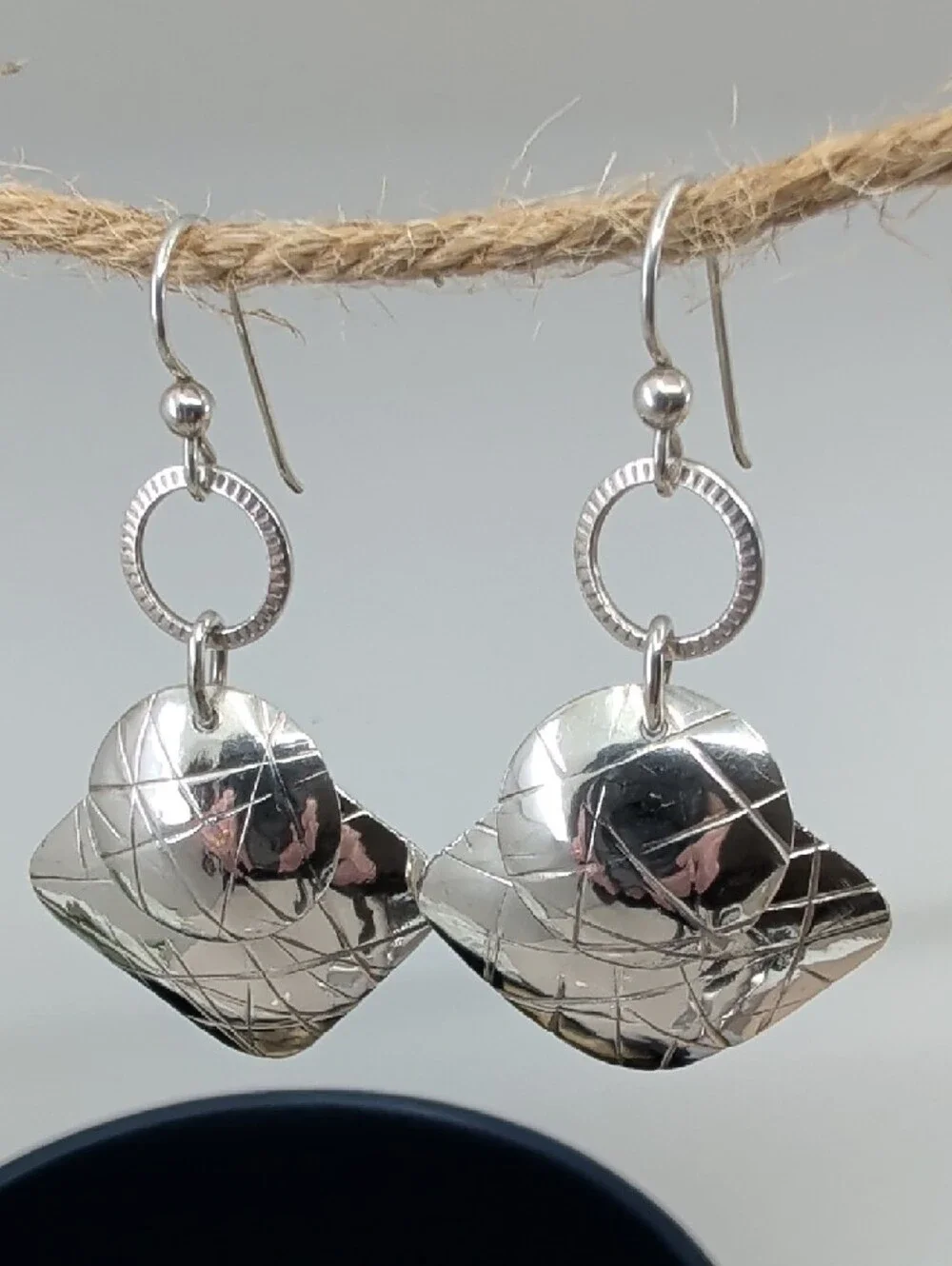 Vintage 925 Sterling Silver Hand-Hammered Crosshatch Shield Earrings